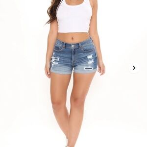 Fashion nova earth babe sustainable medium blue wash denim shorts Distressed